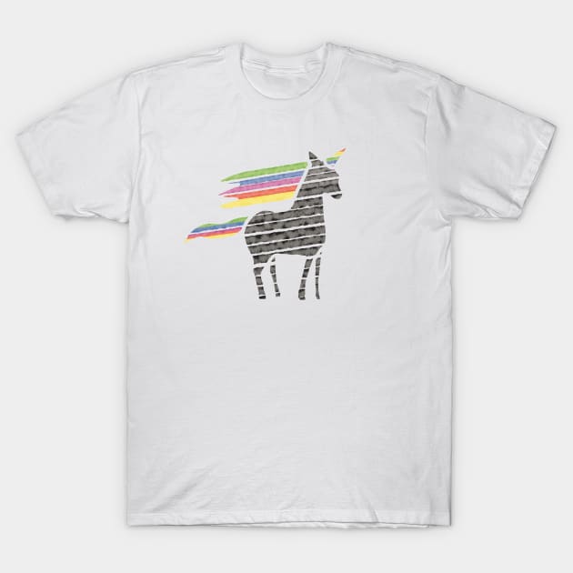 Black Unicorn with Rainbow Mane T-Shirt by charterdisco